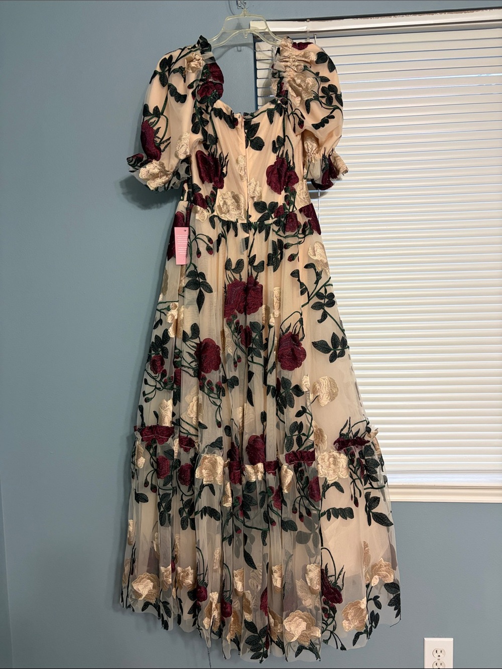 Ivy City Co Cream Midi Dress with Burgundy & Green Floral Embroidery - Picture 3 of 3
